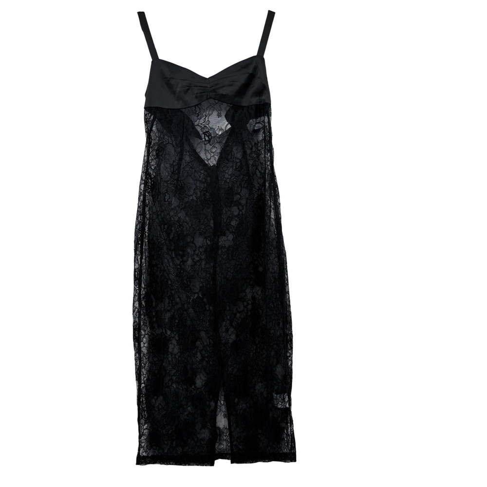 Artless Forever Black Lace Midi Dress‎ Satin Sweetheart Bodice Sheer XS